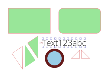 Diagram showing various triangles, rectangles, and text to demonstrate the functions DRAW supports.